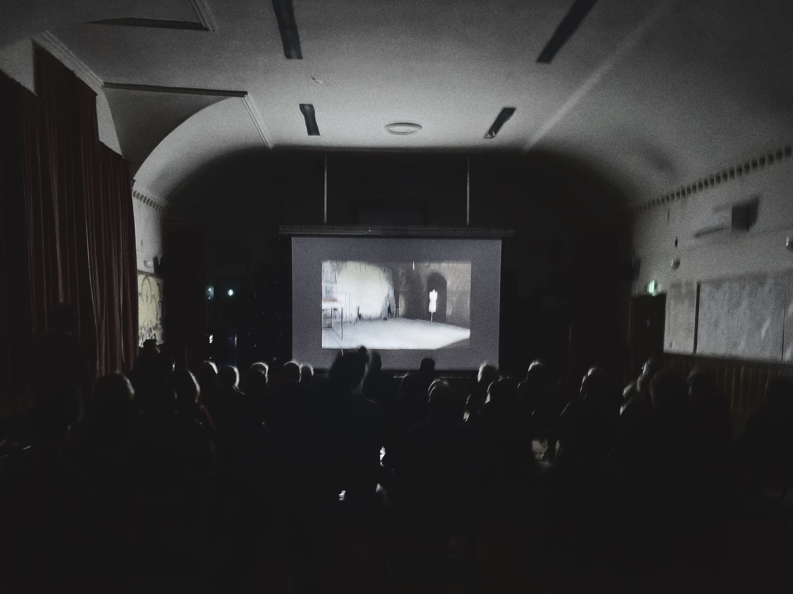 The screen and audience with the lights down